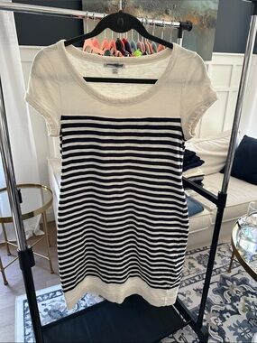 Banana Republic Navy & Cream Striped Short-Sleeve Midi Dress